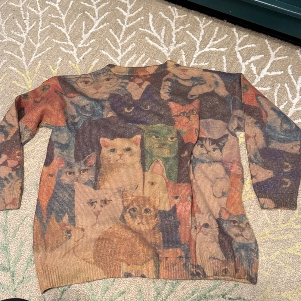 YESNO Art FUNKY CATS Sz L XL 1X Lagenlook SUPER SOFT Furry Sweater Wool